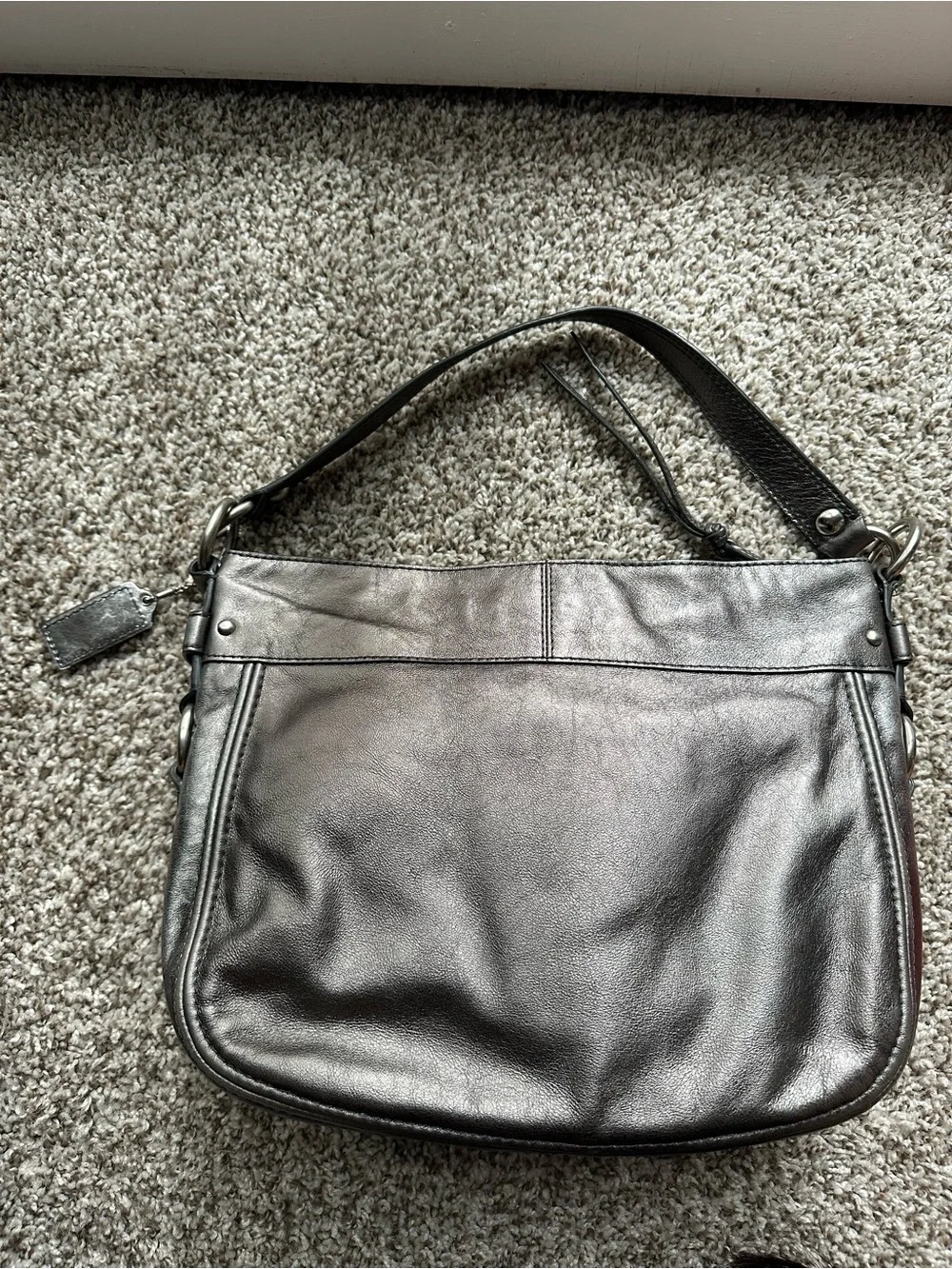 Coach Metallic Pewter Leather Shoulder Bag
